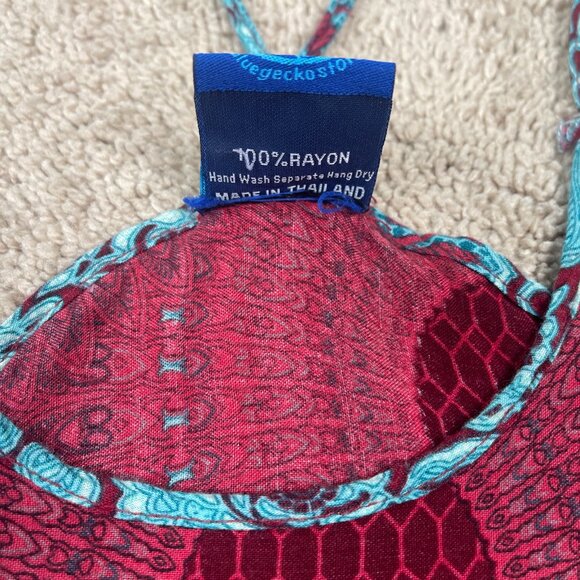 Blue Gecko Tank Women S Red Blue Bohemian Hippie Flowy Floral Racerback Thailand - Picture 3 of 8
